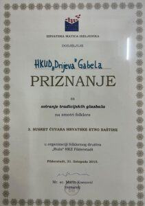 Priznanje za HKUD Drijeva Gabela od Hrvatske matice iseljenika